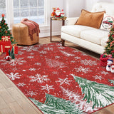 Garvee Christmas 8x10 Area Rug, Red Snowflake Christmas Tree Rugs for Living Room Washable, Bedroom Throw Rugs Non Slip, Soft Low Pile Floor Carpet for Kitchen Dining Room Christmas Decorations - Red