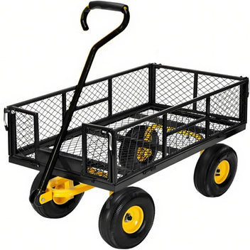 Garvee 500 Lbs Garden Wagon Heavy-Duty Steel Cart with 10" All-Terrain Tires, Removable Mesh Panels, 180° Rotating Handle for Outdoor Gardens