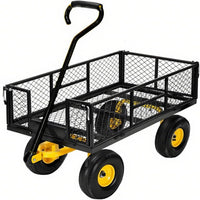 Garvee 500 Lbs Garden Wagon Heavy-Duty Steel Cart with 10" All-Terrain Tires, Removable Mesh Panels, 180° Rotating Handle for Outdoor Gardens