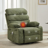 Garvee Massage Rocker Recliner with Heating, 360° Swivel Glider Recliner Chairs for Adults, Linen Nursery Chair with Side Pocket, Two Cup Holders, Green - Green