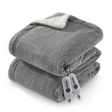Garvee Heated Blanket Queen Size with Dual Control, Waffle Electric Blankets with ETL Certified, Soft Flannel Heating Blanket, 4 Heating Levels, 10 Hours Auto Off, Grey, 84"x90" - Grey