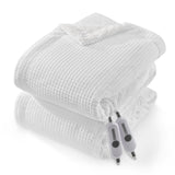 Garvee Heated Blanket Queen Size with Dual Control, Waffle Electric Blankets with ETL Certified, Soft Flannel Heating Blanket, 4 Heating Levels, 10 Hours Auto Off, White, Queen 84" x 90" - White