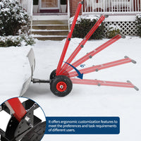 Garvee 29"W X 20"H Snow Pusher Shovel with Wheels,Heavy Duty Steel Snow Shovel with Wheels,Angled Blade Efficient Snow Removal With5-Position Angled Blade & Adjustable Handle for Doorway, Sidewalk