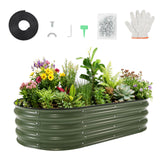 Garvee 6x3x1Ft Oval Galvanized Garden Beds,Large Outside Galvanized Raised Bed for Patio and Yard, Easy Assemble with Gloves, Safe Rubber Edge and Planting Label,Ideal Gardener Gift - Green