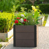 Garvee 19" × 19" × 17" Wood-Look Composite Raised Garden Bed, Planter Box with Bottom Panel & Drainage, Brown - Brown