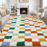 Garvee Washable Checkered 8x10 Area Rug for Living Room Colorful Modern Shag Rugs Thick Plush Fuzzy Rugs Non-Slip Large Plush Rug Soft Indoor Fuzzy Carpet Plush Fuzzy Rugs for Bedroom Home Aesthetic Decor - Colorful