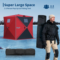 Garvee Insulated Pop-Up Ice Fishing Shelter – 2-3 Person Portable Winter Tent with Windows, Zippered Door, Integrated Light Strip, Carry Bag, Anchors & Wind Rope – Durable Ice Shanty for Outdoor Ice Fishing