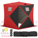 Garvee Insulated Pop-Up Ice Fishing Shelter  – Portable Winter Tent with Windows, Zippered Door, Integrated Light Strip, Carry Bag, Anchors & Wind Rope – Durable Ice Shanty for Outdoor Ice Fishing - Red & Black