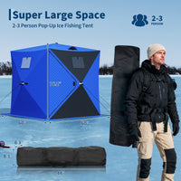 Garvee Pop Up Ice Fishing Tent 49ft LED Light Strip Insulated Waterproof Windproof Blue+Black 25 sq ft Fishable Area 2-3 Person Winter Fishing