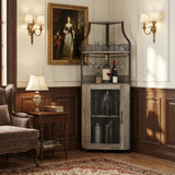 Garvee Corner Wine Bar Rack Cabinet with Detachable Wine Rack, Bar Cabinet with Glass Holder and Mesh Door, Liquor Coffe Bar Cabinet with Adjustable Shelves, ‎Grey - Grey