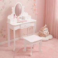 Garvee Kids Vanity Set with Adjustable Angle Mirror, Drawers and Stool Suitable for Age 3-10, White
