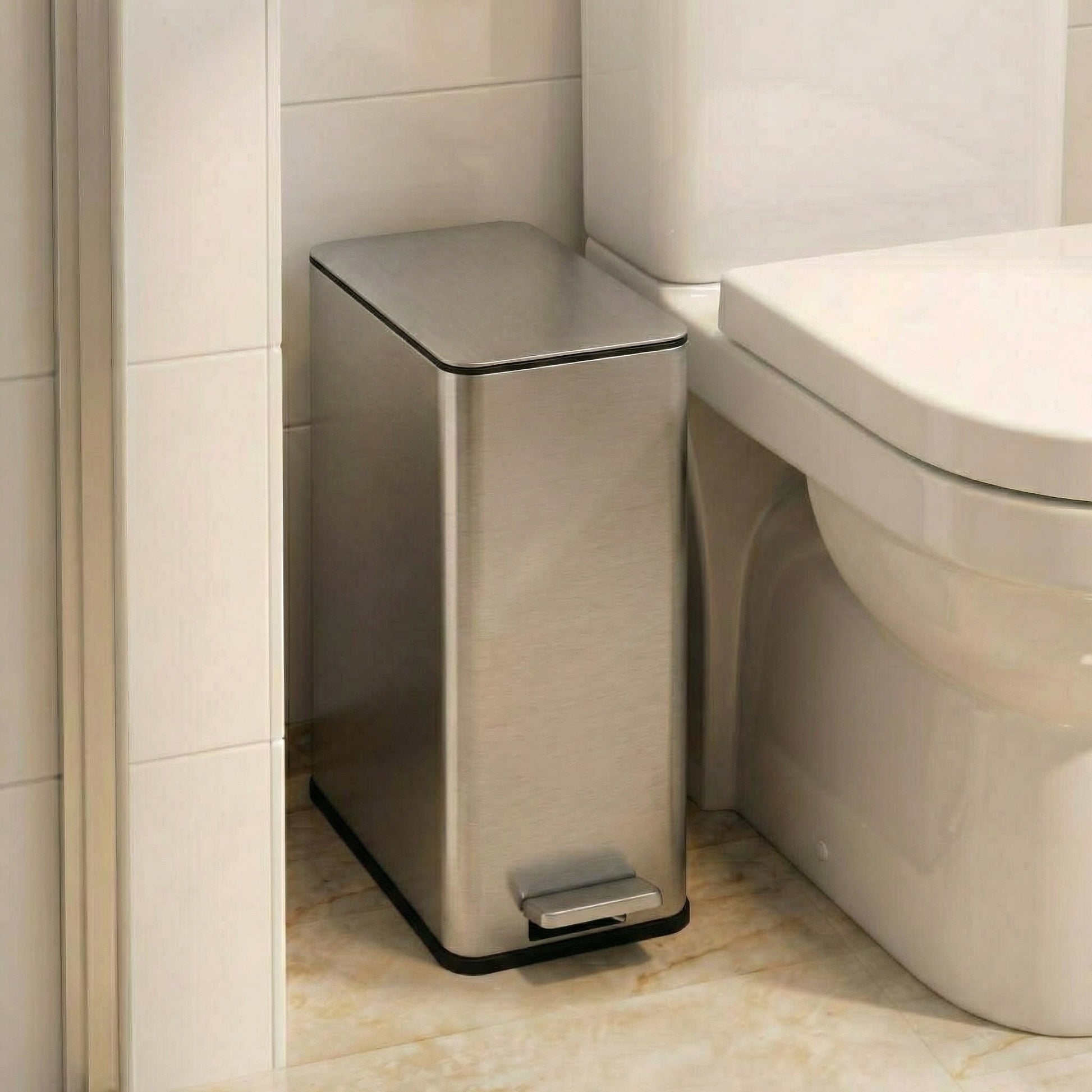 Garvee 4 Gallon Stainless Steel Step Trash Can with Removable Inner Bucket and Soft-Close Lid for Bathroom Living Room and Office, Silver