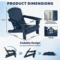 Garvee HDPE Adirondack Chair, Foldable Outdoor Lounge Chair with Cup Holder for Porch, Poolside, Blue