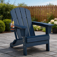 Garvee HDPE Adirondack Chair, Foldable Outdoor Lounge Chair with Cup Holder for Porch, Poolside, Blue