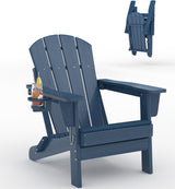 Garvee HDPE Adirondack Chair, Foldable Outdoor Lounge Chair with Cup Holder for Porch, Poolside, Blue - Navy Blue
