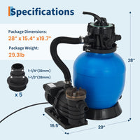 Garvee 12" Sand Filter Pump System, 1/2HP 2642 GPH Above Ground Pool Filter with 7-Way Valve, Strainer Basket, UV-Resistant Tank & Easy Maintenance