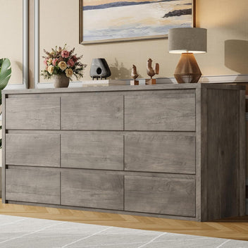 Garvee 9 Drawer Dresser for Bedroom, Wide Modern Chest of Drawers, Large Wood Dresser Wooden Storage Organizer for Living Room, Hallway Entryway, Gray