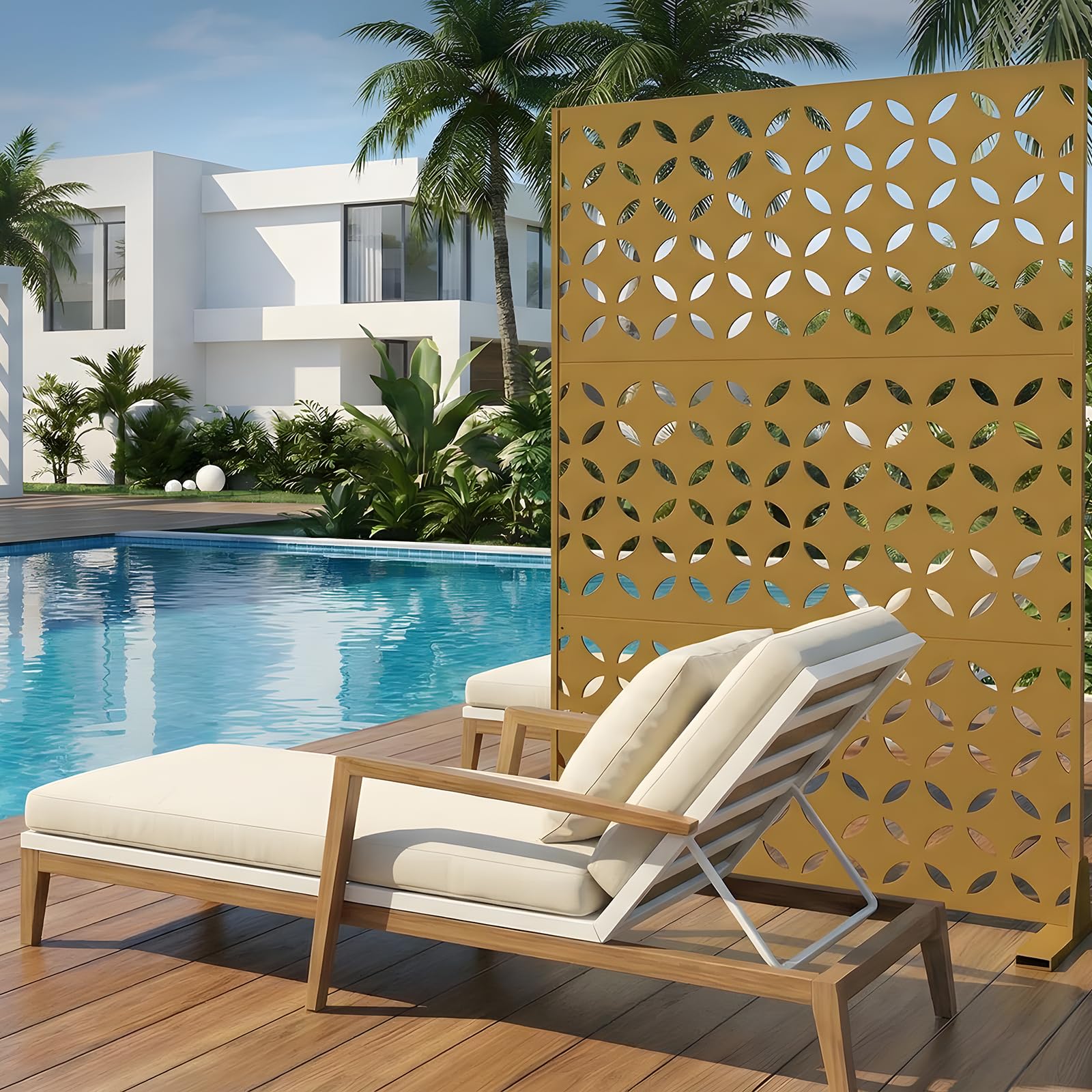 Garvee 70"x47" 3-Panel Metal Outdoor Privacy Screen in Copper-Coin Design for Patio, Deck, Balcony, Yard and Garden, Brown