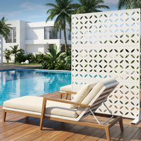 Garvee 70"x47" 3-Panel Metal Outdoor Privacy Screen in Copper-Coin Design for Patio, Deck, Balcony, Yard and Garden, White