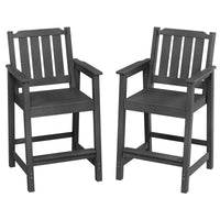 Garvee Set of 2 HDPE Outdoor Bar Stools, 27.7" Counter Height Patio Chairs with High Back, Armrests, Footrest, 400 lb Capacity, Dark Gray