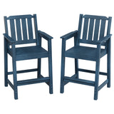 Garvee HDPE Adirondack Bar Chairs Set of 2, 27.7" Counter Height Outdoor Patio Stools with Armrests, Navy Blue - Navy Blue
