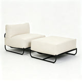 Garvee Outdoor Cloud Chaise Lounge Chair with Ottoman, Olefin Fabric Patio Lounge Sofa with Removable Off-White Cushion & Metal Frame - Off-White