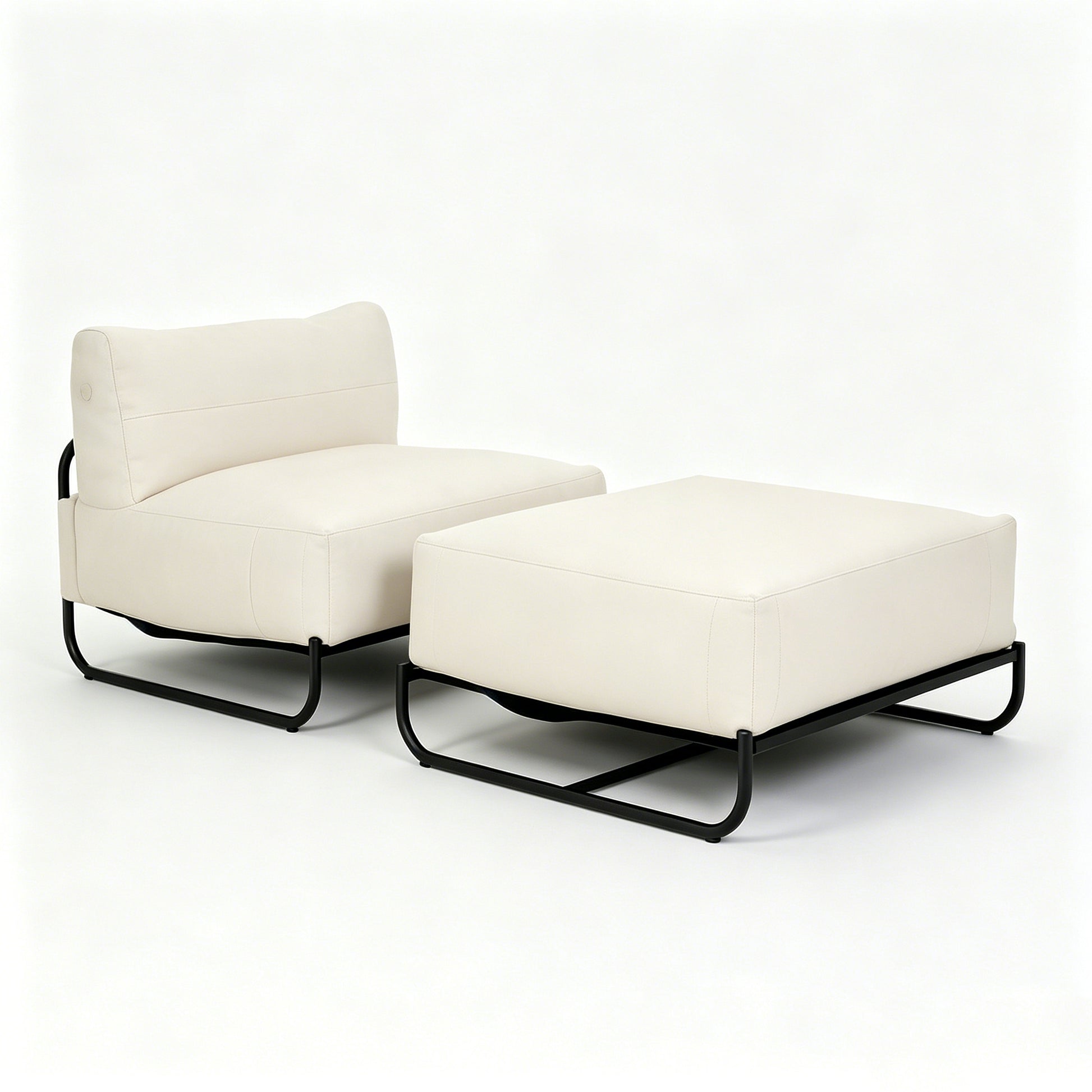Garvee Outdoor Cloud Chaise Lounge Chair with Ottoman, Olefin Fabric Patio Lounge Sofa with Removable Off-White Cushion & Metal Frame