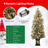 Garvee 4.5ft Christmas Tree, Pre-Lit Artificial Christmas Tree with Snowflake Base, 200 LEDs & 8 Lighting Modes, Prelit Xmas Pine Tree Christmas Decoration for Yard, Home, Office, Entrances