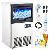 Garvee 100LBS/24H Ice Maker with 33LBS Bin, Automatic Stainless Steel, for Home Bar, Including Water Filter, Scoop, Connection Hos