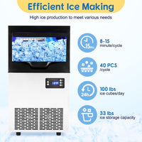 Garvee 100LBS/24H Ice Maker with 33LBS Bin, Automatic Stainless Steel, for Home Bar, Including Water Filter, Scoop, Connection Hos