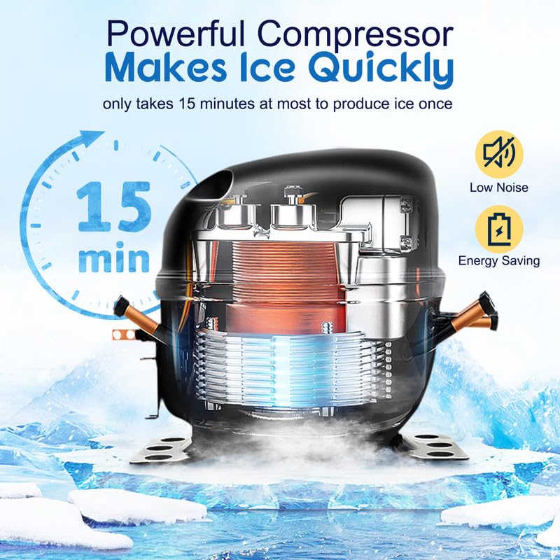 Garvee 100LBS/24H Ice Maker with 33LBS Bin, Automatic Stainless Steel, for Home Bar, Including Water Filter, Scoop, Connection Hos