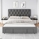 Garvee Full Size Bed Frame, Upholstered Platform Bed Frame with Storage Drawer, Mattress Foundation with Solid Wooden Slats Support, No Box Spring Needed, Grey - Gray
