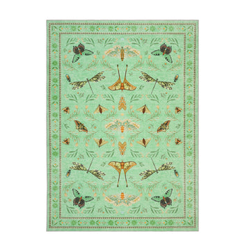 Garvee 6' x 9' Botanical Insect Area Rug, Washable Non-Slip Soft Low-Pile Moth, Butterfly & Dragonfly Rug for Living Room & Bedroom, Light Green
