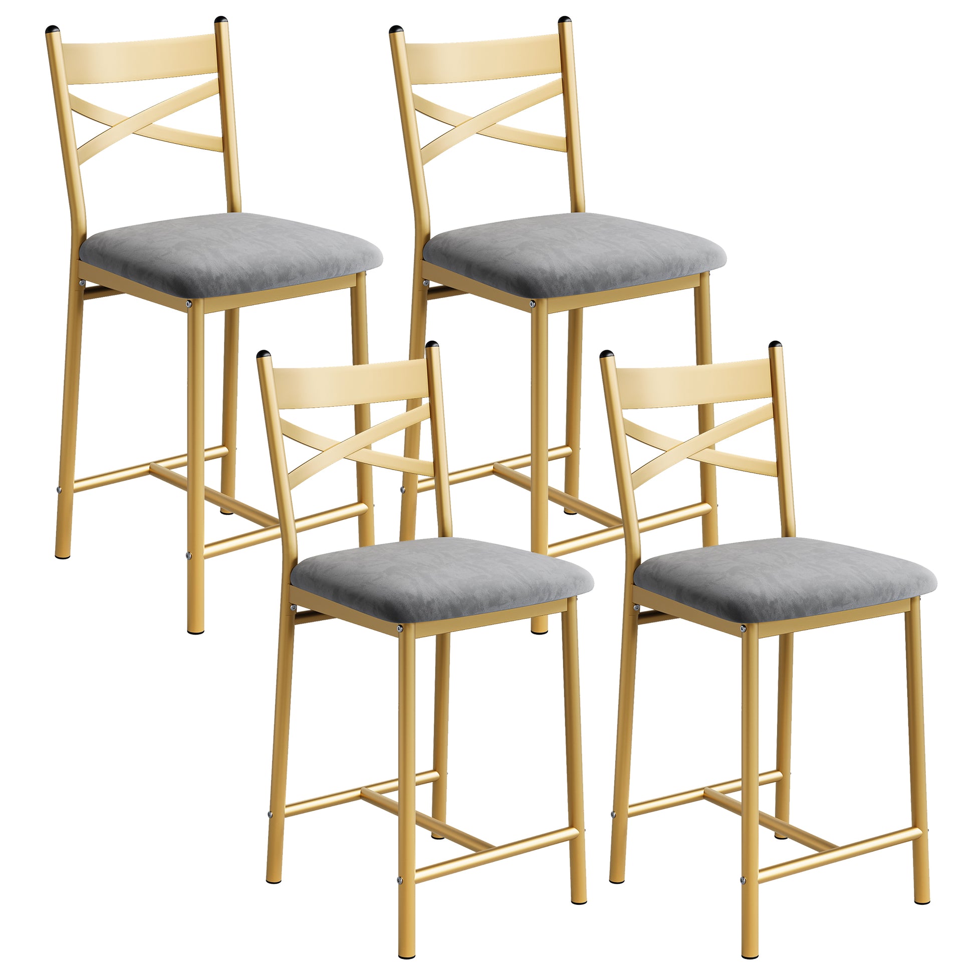 Garvee Counter Height Bar Stools Set of 4, Faux Leather Bar Chair with Back, Thick Cushion, Upholstered Bar Stools with Footrest for Kitchen Island, Counter Bar, Gold