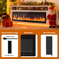 Garvee 80 Inch Recessed and Wall Mounted Electric Fireplace Insert, 750W/1500W Dual-Mode Heater with WiFi and Remote Control, 12 Flame Colors and 12 LED Bed Colors, Touch Screen, Black