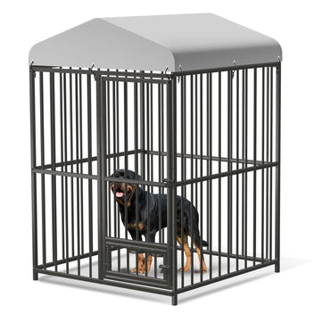 Garvee 4x4x6ft Outdoor Dog Kennel, Heavy Duty Dog Cage with Waterproof Roof, Dog Kennel Galvanized Iron Dog House with Safety Locks, UV & Water Resistant Proof Cover, for Garden Backyard