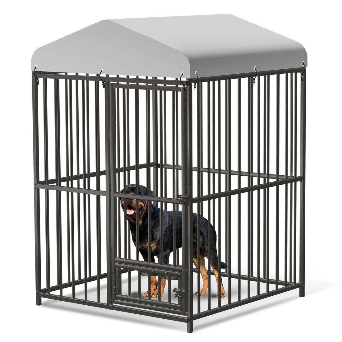 Garvee 4x4x6ft Outdoor Dog Kennel, Heavy Duty Dog Cage with Waterproof Roof, Dog Kennel Galvanized Iron Dog House with Safety Locks, UV & Water Resistant Proof Cover, for Garden Backyard