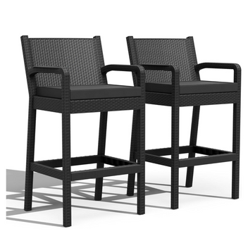 Garvee Wicker Patio Barstools, Outdoor Bar Height Chairs with Thick Cushions for Deck, Garden, Backyard and Indoor Counter, Black Set of 2