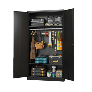 Garvee Metal Wardrobe Cabinet with Hanging Rod, Adjustable Shelves, 71 in Tall, Black for Laundry Room, Gym, School, Government