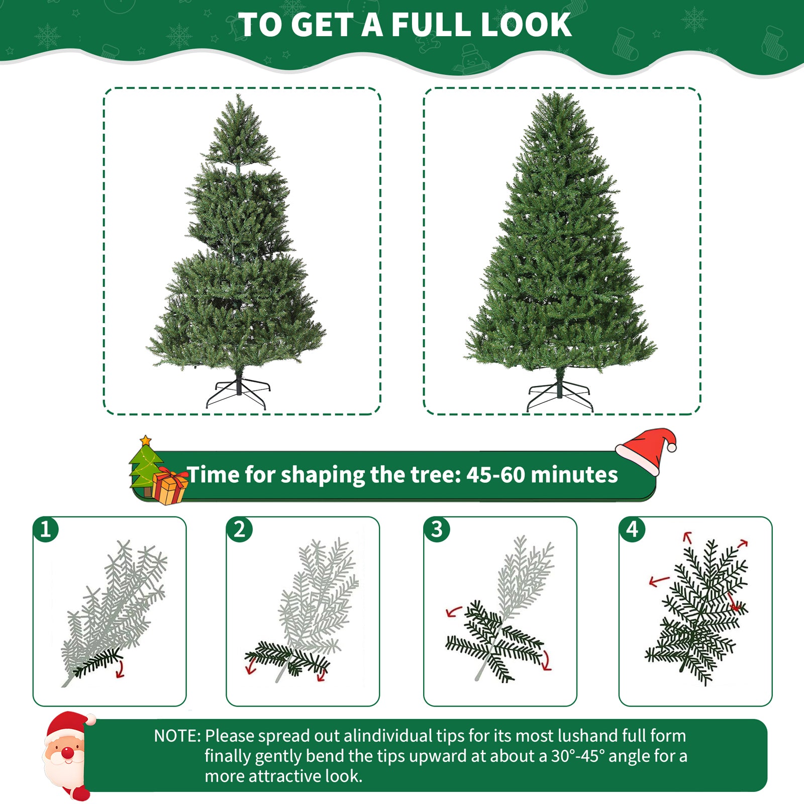 Garvee 7.5ft Artificial Christmas Tree, Realistic Full Shape Xmas Tree with 2178 Branch Tips, Fake Christmas Tree with Foldable Metal Base Stand, Home, Office, Party Decoration-Green