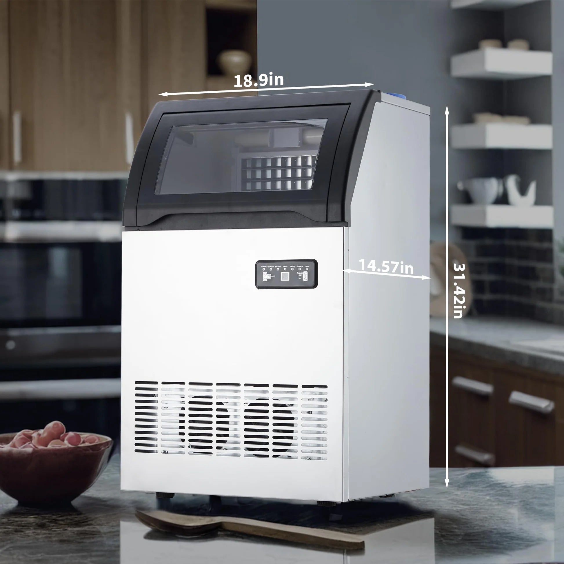 GARVEE 100Lbs/24H Commercial Ice Maker Machine, Stainless Steel Undercounter Ice Machine with Dual Tap & Bottle Water Inlet, 33Lbs Storage Bin for Home Bar, Cafe, Restaurant & Office