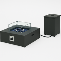 Garvee 2-Piece 36" Outdoor Propane Firepit Set - 50000 BTU Gas Fire Pit Table with 16" Tank Side Table, Removable Lid, Wind Guard, Blue Glass Rocks, Rain Cover