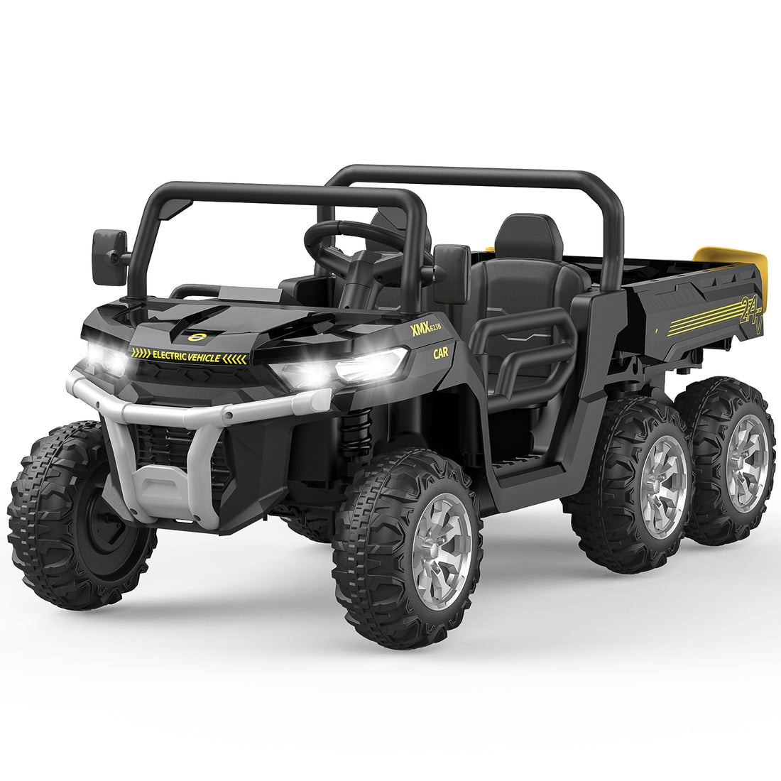 Garvee Ride - P Series: 2-Seater Ride on Car,6X6 24V Kids Ride On Dump Truck with Remote Control Electric Utility Vehicles UTV Battery Powered 6 Wheeler, for 3 years and up - Black