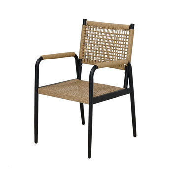 Garvee 2-Piece Stackable Rattan Patio Dining Chairs, All-Weather Outdoor Armchairs with Cushions, Black & Brown