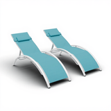 Garvee Set of 2 Aluminum Outdoor Chaise Lounge Chairs, 3-Position Poolside Recliners with Lightweight Rust-Resistant Frame for Patio, Garden, Beach & Backyard,Blue - Blue