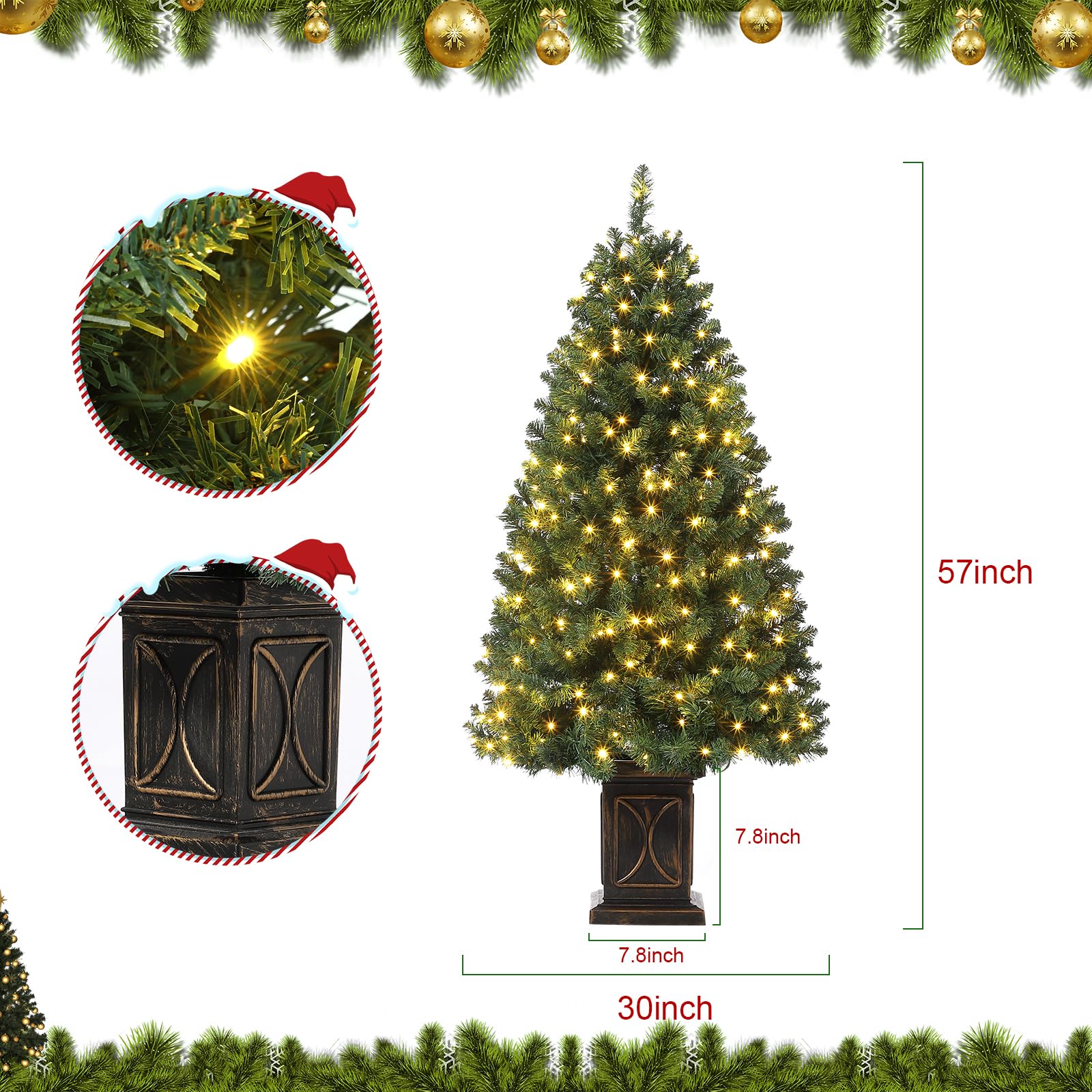 Garvee 4.5ft Christmas Tree, Pre-Lit Artificial Fiber Optic Christmas Tree with 300 LEDs & 8 Lighting Modes, Prelit Xmas Pine Tree Christmas Decoration for Yard, Home, Entrances - 1PCS