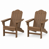 Garvee 2 pieces HDPE Adirondack Patio Chairs, Wood Grain Texture, Ergonomic Contoured Backrest, Ideal for Garden, Deck, Poolside - Brown - Brown