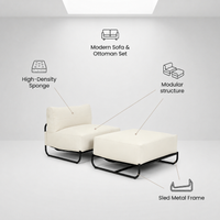 Garvee Outdoor Cloud Chaise Lounge Chair with Ottoman, Olefin Fabric Patio Lounge Sofa with Removable Off-White Cushion & Metal Frame