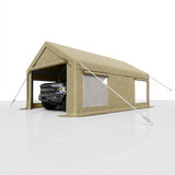 Garvee 12x20 Ft Heavy Duty Carport with 200g PE Tarp, Roll-Up Doors, 4 Windows, Steel Frame, Waterproof UV Protection, Portable Garage for Vehicles and Outdoor Events - Khaki