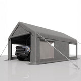 Garvee 12x20 Ft Heavy Duty Portable Carport – Waterproof PE Canopy, Roll-Up Windows, Rust-Proof Steel Frame, Ventilated Shelter for Cars, Trucks, Boats - Gray